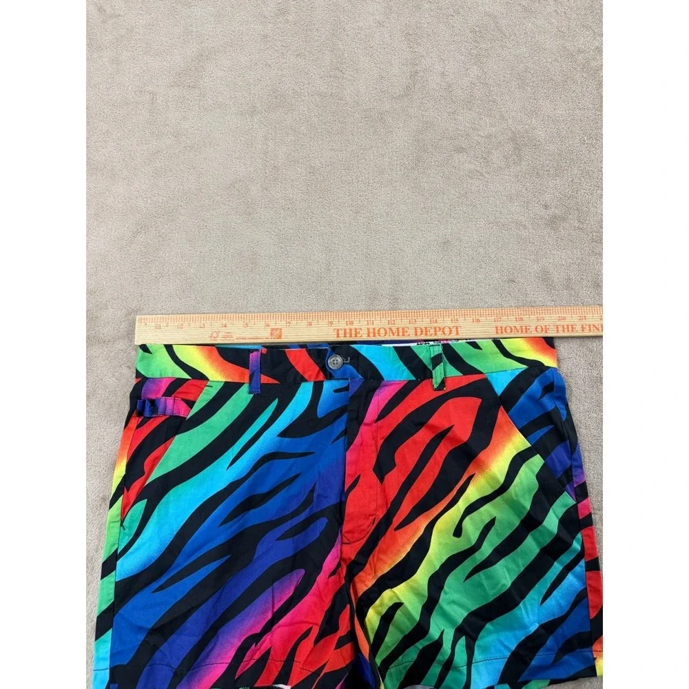 Royal & Awesome Mens Rainbow Zebra Golf Shorts size 38 Multi Color Stretch EUC‎